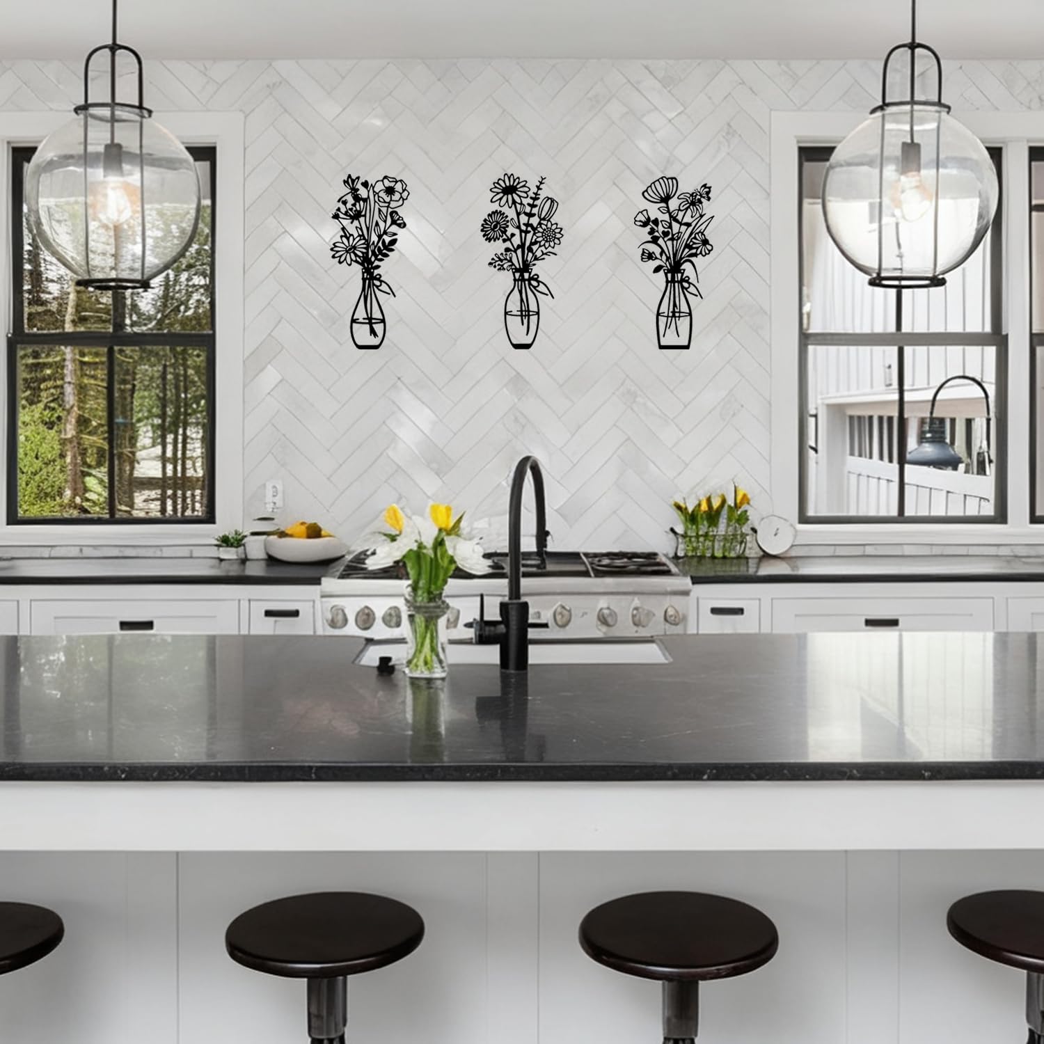 Metal Flowers Wall Art Decor Rustic Farmhouse Black Floral Wall Decor for Bathroom Living Room Bedroom Home Art - Image 2