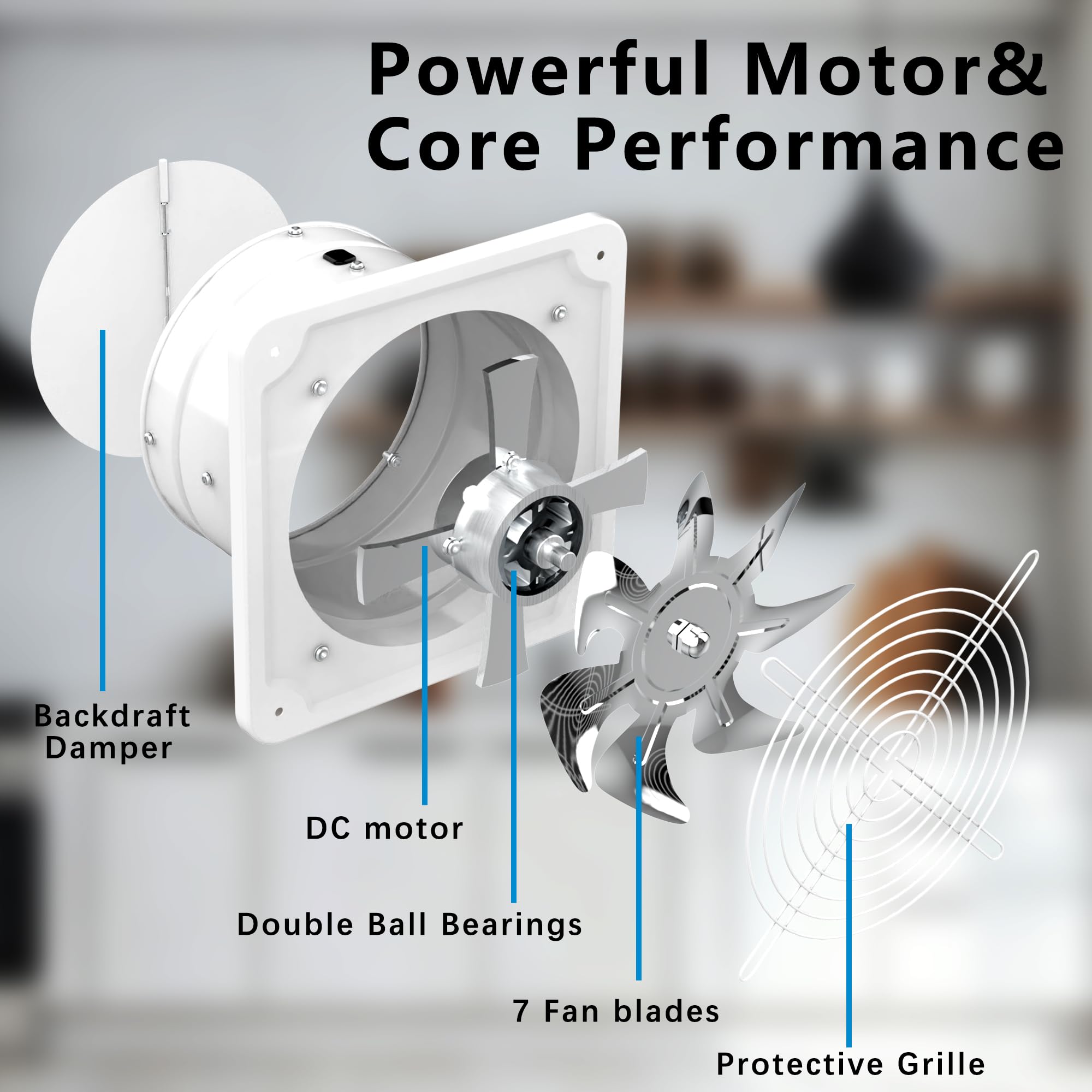 Aygrochy 150mm Regelbar Abluftventilator, DC motor Badlüfter Leiser 527m³/h,Industrielle Wandventilator mit Rücklaufklappe für Gewächshäuser Badezimmer Küche Garage Loft,Weiß.