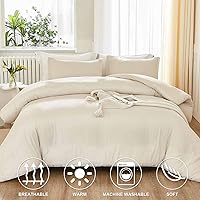 Vista 3 de Nanko Juego de funda de edredón beige tamaño Queen, 3 piezas - Funda de ropa de cama de edredón de plumón de microfibra suave de lujo con cremallera