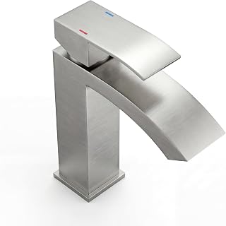 FORIOUS Grifo Lavabo Cascada, Monomando Lavabo Negro Con Altura Del Caño 98 Mm, Mezclador Monomando Para Lavabo Baño, Acero Inoxidable