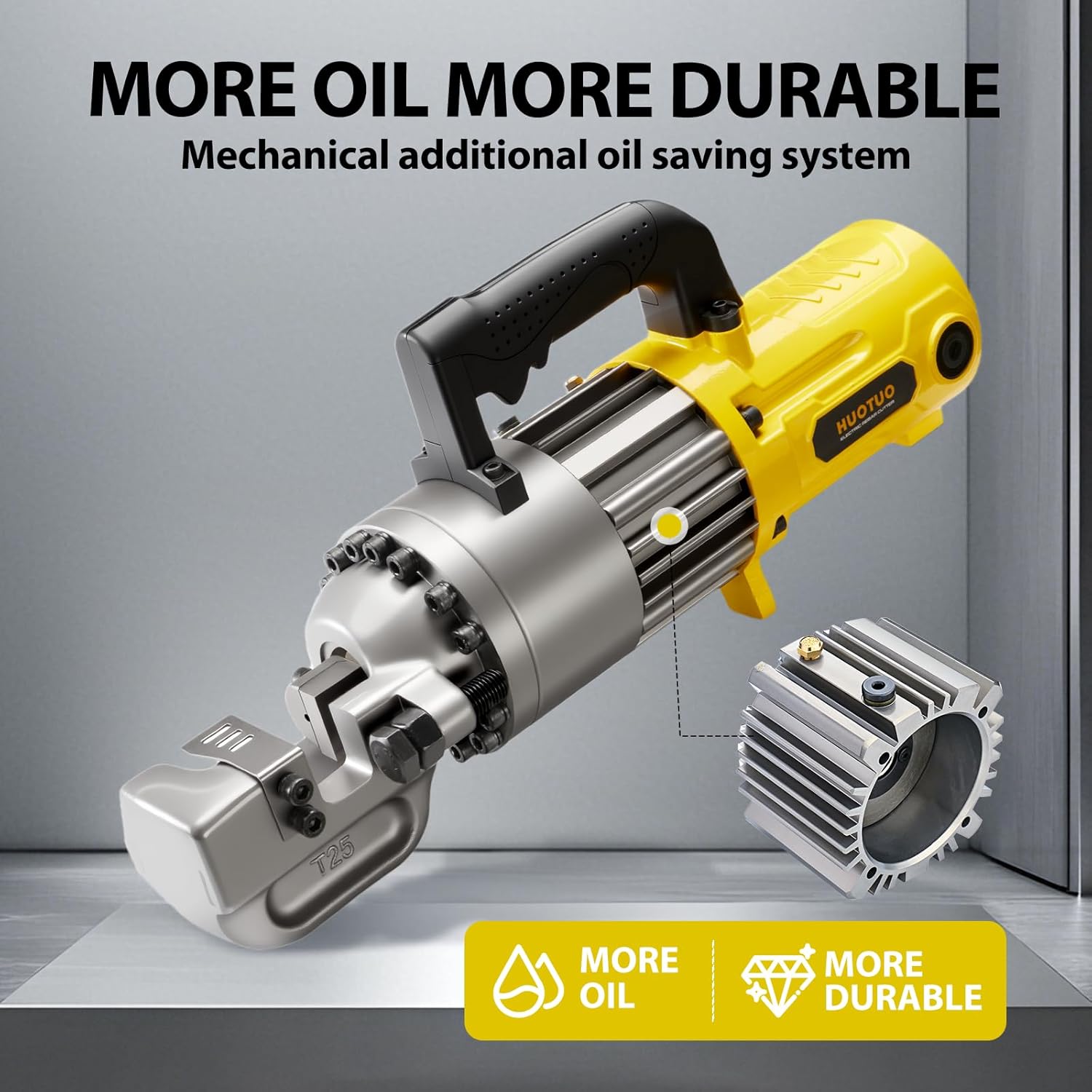1" Electric Hydraulic Rebar Cutter 2-3S Cutting Speed Portable Rebar Cutter Cutting Rebar 4-25mm #8 1600w 120v/60hz (RC25-Yellow)