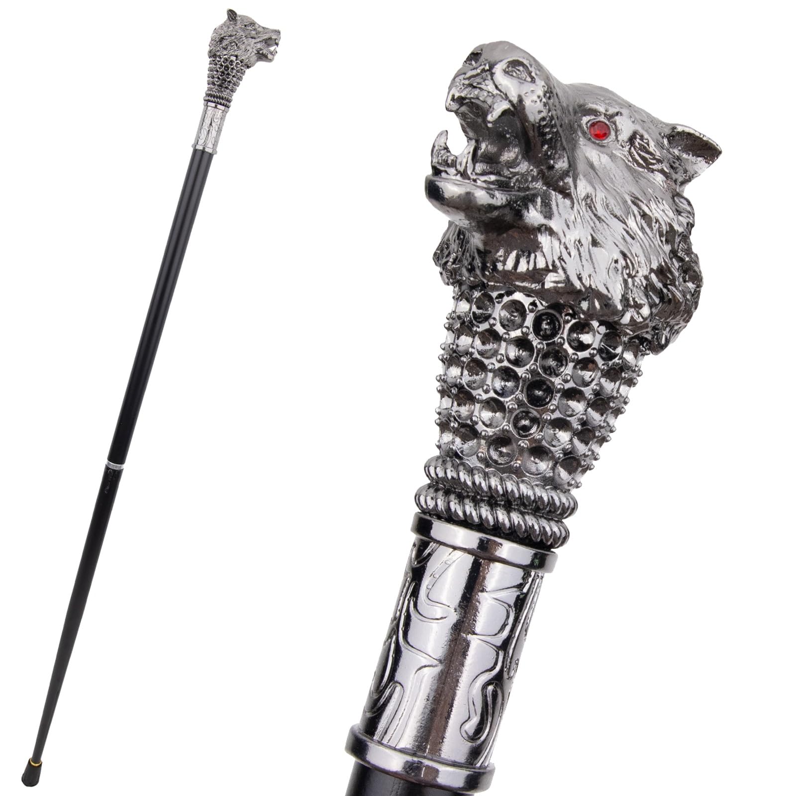 Bastón de Paseo Lobo Rojo de Ojos Plateados, Bastón de Lujo Desmontable con Empuñadura Antideslizante para Hombre y Mujer, Cospaly Vintage Party 91 Cm