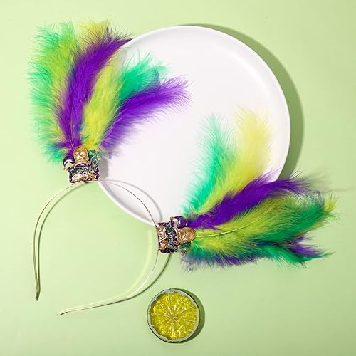Miniatura 6 de YAHPERN Diademas de Mardi Gras para mujer máscara de flor de lis diadema de carnaval plumas accesorio para el cabello regalos