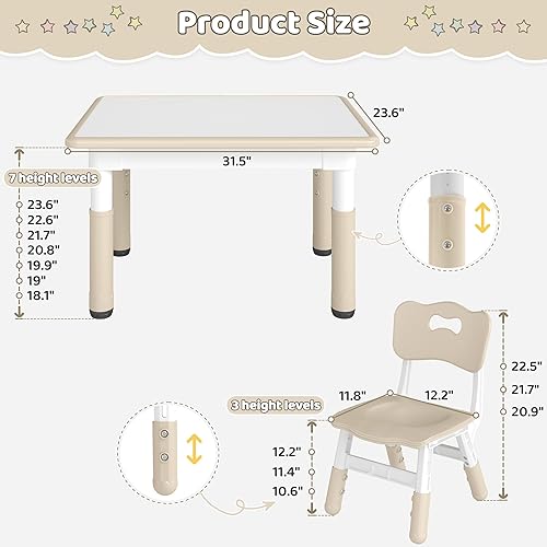 Miniatura 3 de Juego de mesa y 2 sillas para niños, mesa y sillas para niños pequeños de altura ajustable con escritorio de graffiti, 31.5 pulgadas de largo x 23.6