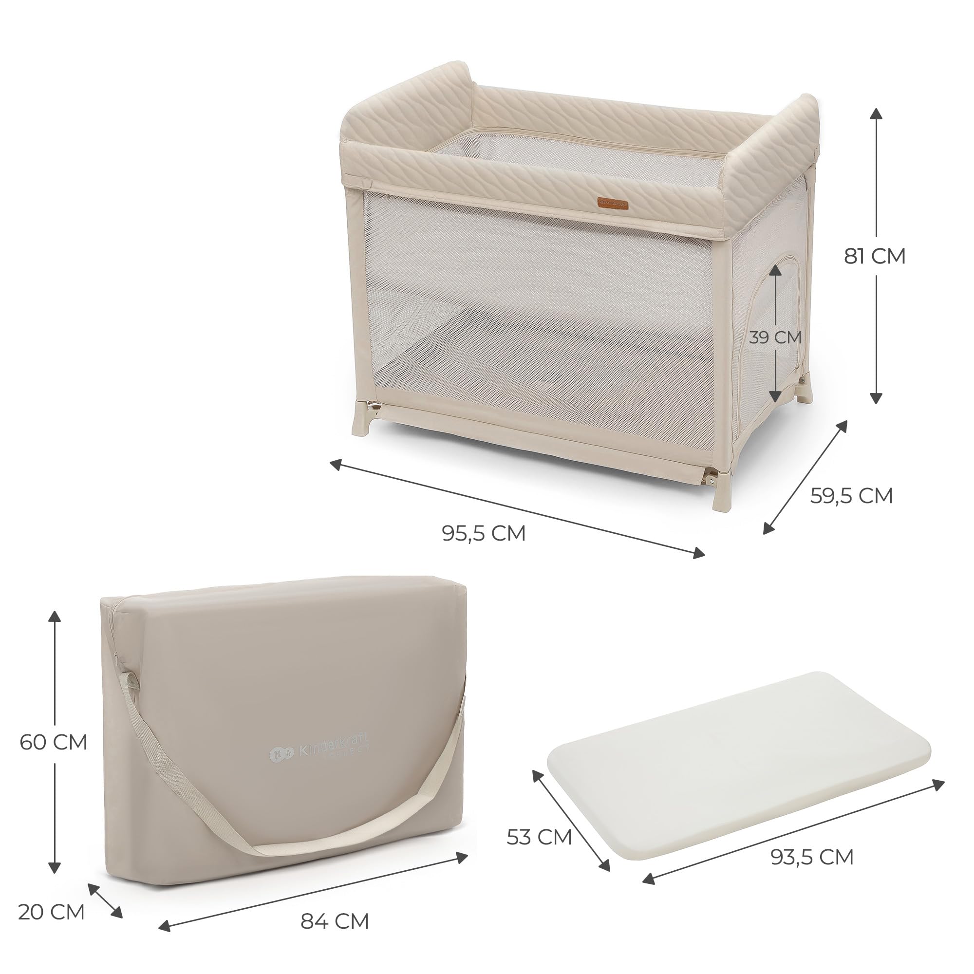 Kinderkraft Moon Dream, Cuna de Viaje Desde el Nacimiento hasta los 3 años, Cuna de Dos Niveles, se pliega fácilmente con una Sola Mano, Incluye colchón y Bolsa de Transporte, fácil de Limpiar, Beige
