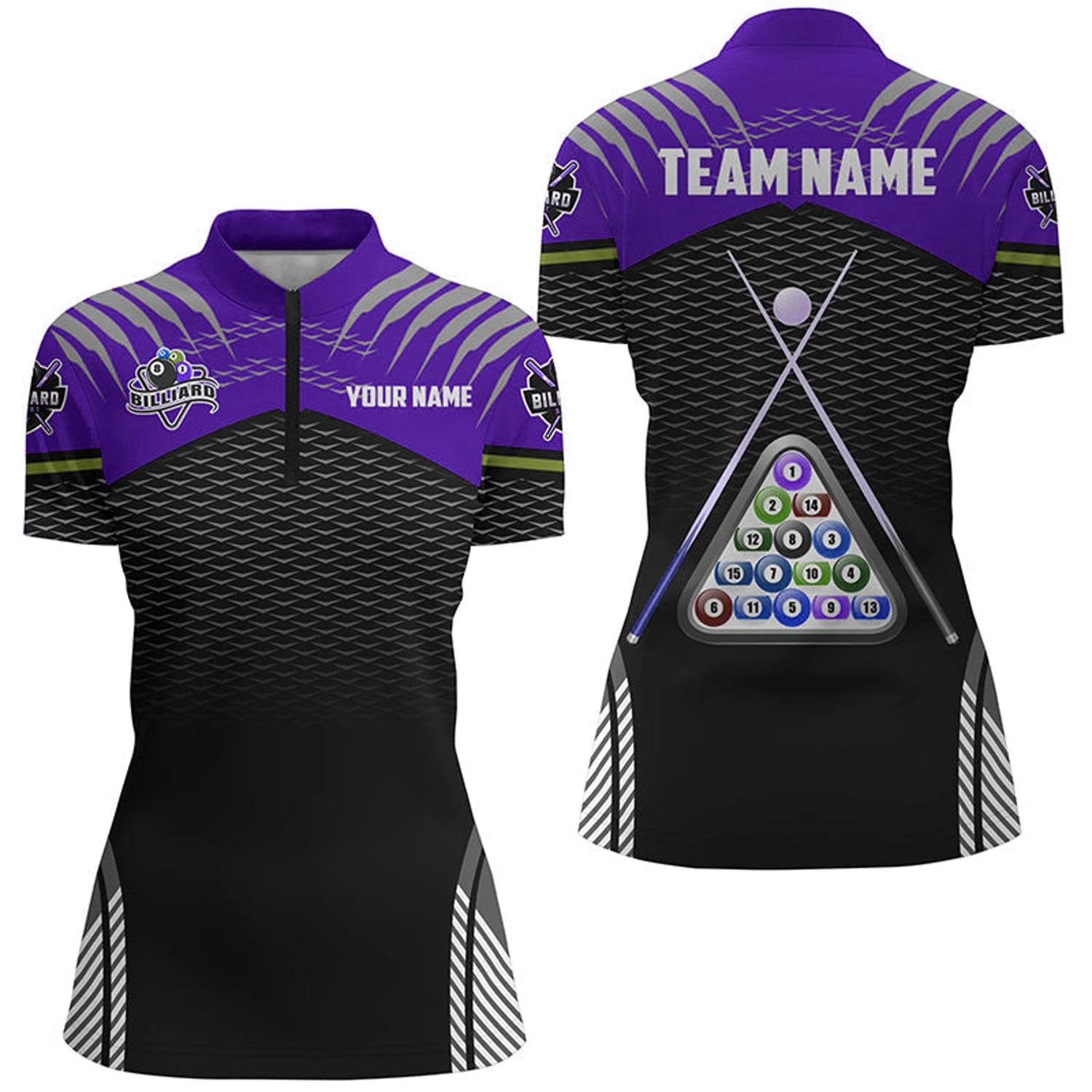 Personalized Sport Yellow 8 Ball Billiard 3D Quarter Zip Shirts for Women Billiard Balls Jerseys V1028