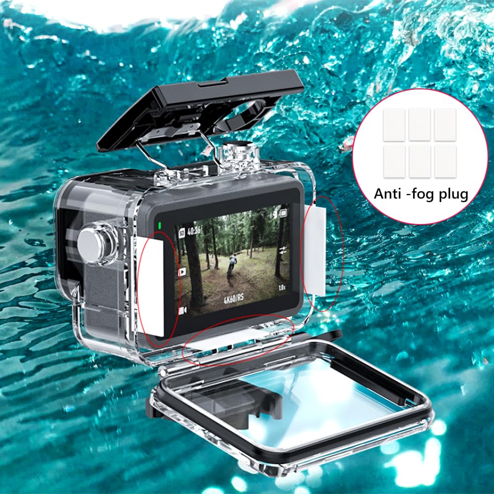 Custodia impermeabile per DJI Osmo Action 5 Pro/4/3, 60 M/196 FT Subacquea Custodia Subacquea, Montaggio Rapido Morsetto + 6 Inserti Antiappannamento per Osmo Action 5 Pro/4/3