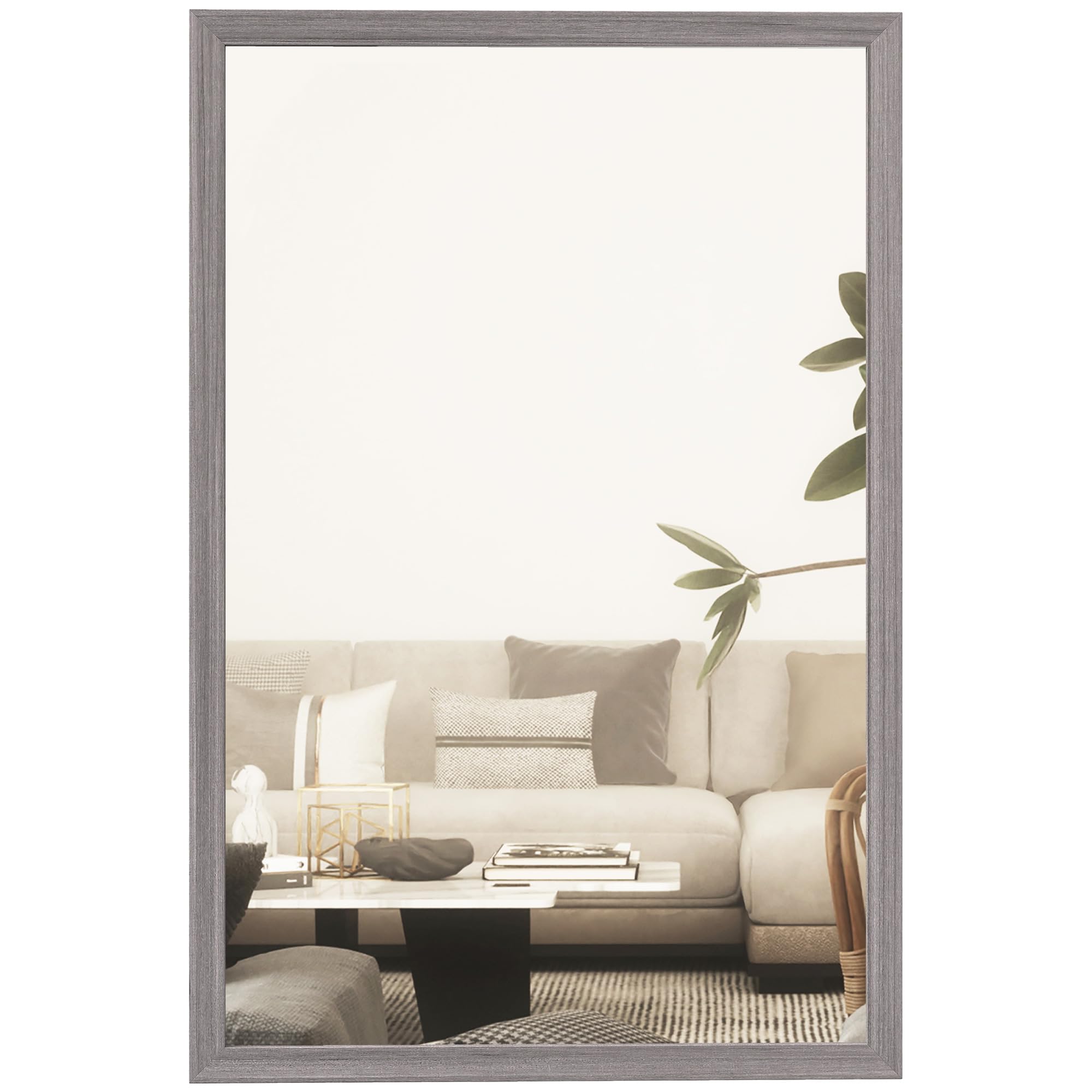 HOMCOM Decorative Rectangular Wall Mirror Wall-Mounted 60 x 40 cm Grey