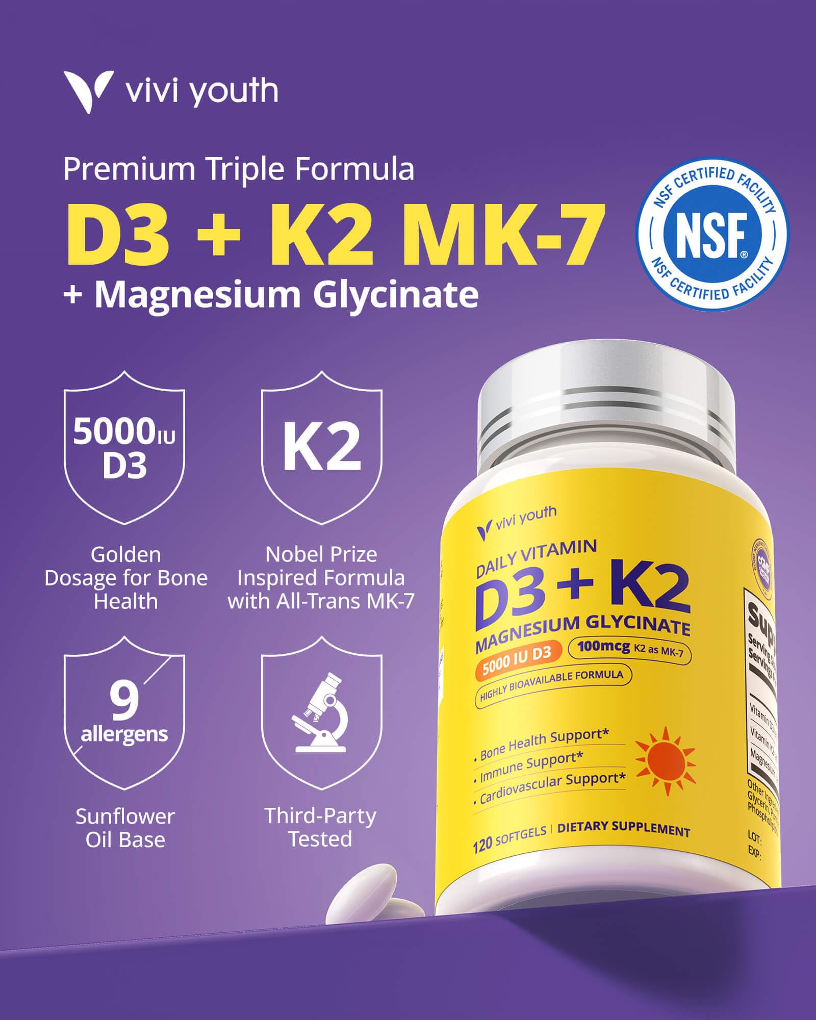 Vitamin D3 K2 MK7 5000 IU Supplement with Magnesium 120 Softgels — Amazon image 2