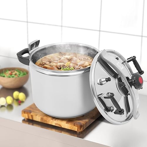 Miniatura 3 de 42.3 Qt Stainless Steel Pressure Cooker, 60Kpa Pressure Stewing Pot Dual Safety Latch Design, Pressure Cooker Pot for Cooking, One-Hand Opening