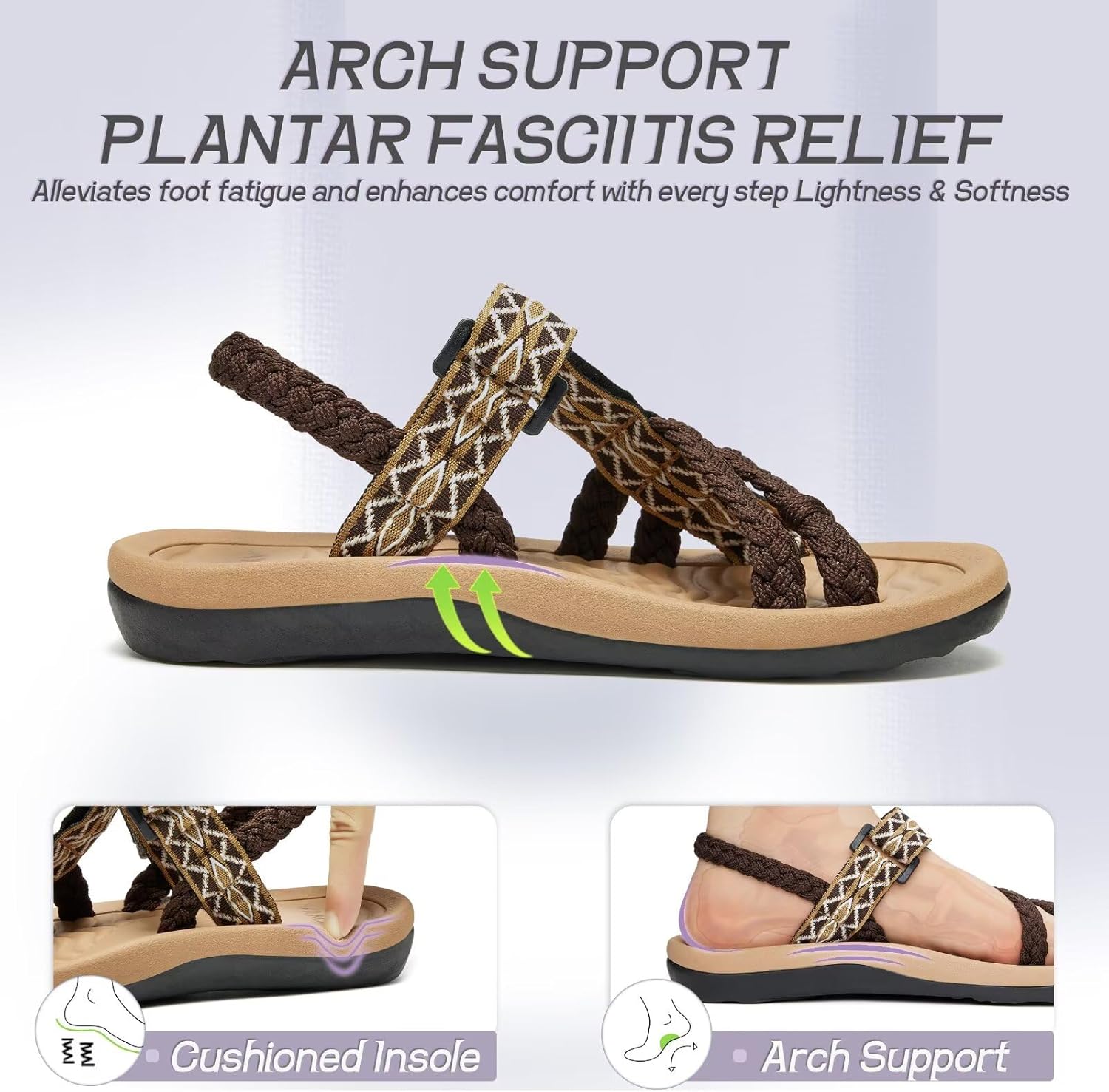 MEGNYA Comfortable Womens Hiking Sandals, Flip Flop Walking Sandals with Arch Support, Athletic Sandals with Hook and Loop Straps for Beach Vacation Adventure