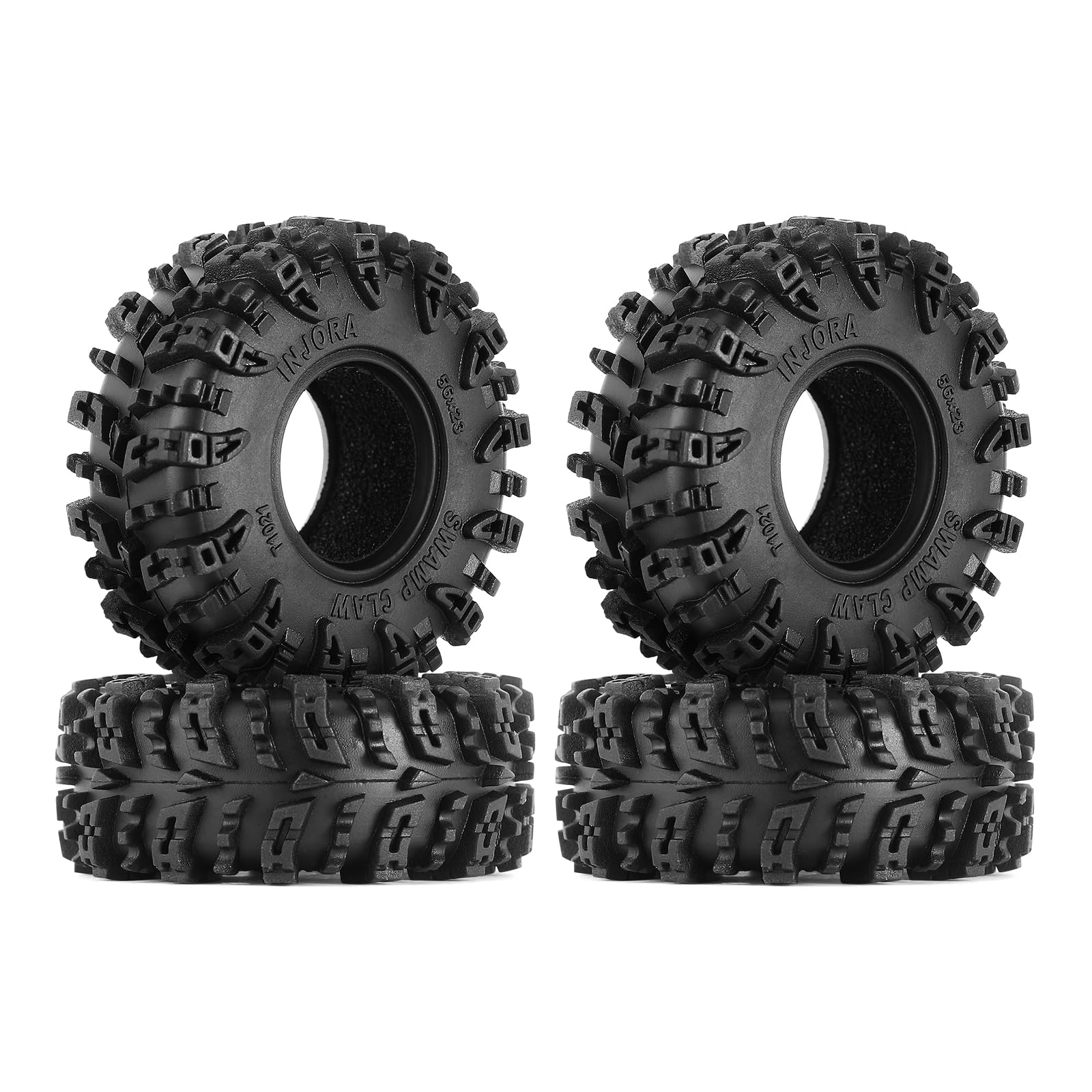 INJORA 1.0 Tires - S5 Swamp Claw Mud Terrain Tires for TRX4M AX24 SCX24 FCX24 1/18 1/24 RC Crawler Car, 56 * 23mm, T1021