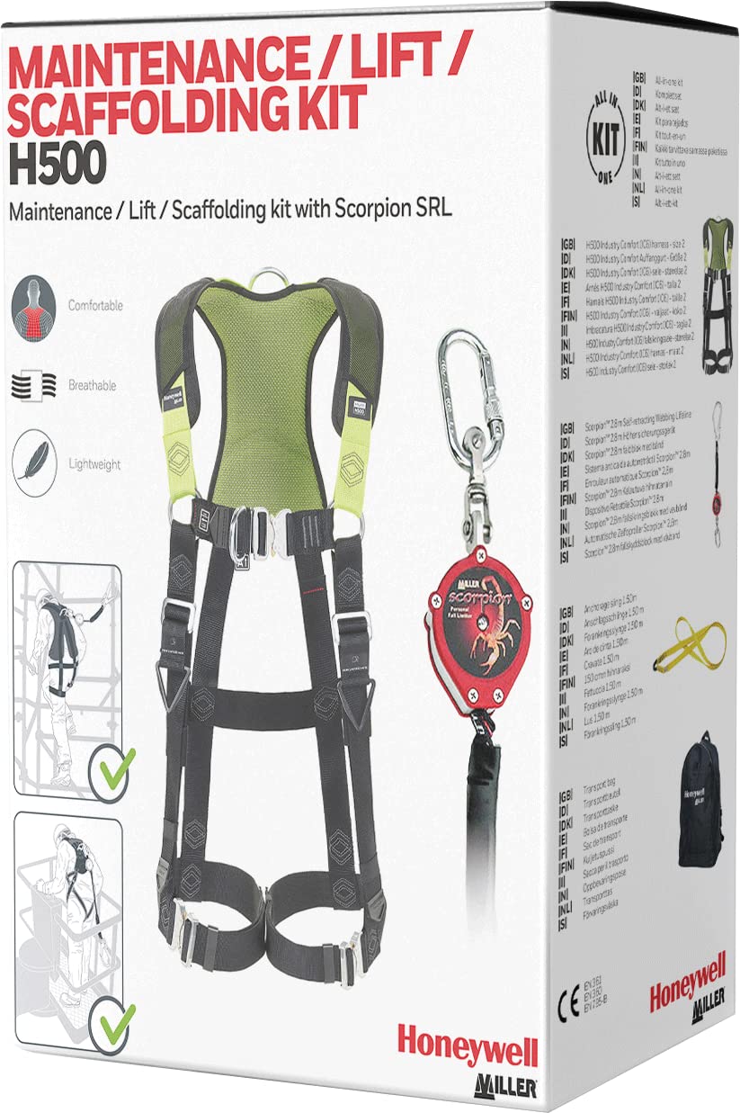 Honeywell Miller PSS H500 Comfort Full Body Construction IC6 Harness Kit, Lanyard Keepers, Dedicated SRL Web Link, RFID Label Tag, Rated to 140 kg, Size 2, 1036598