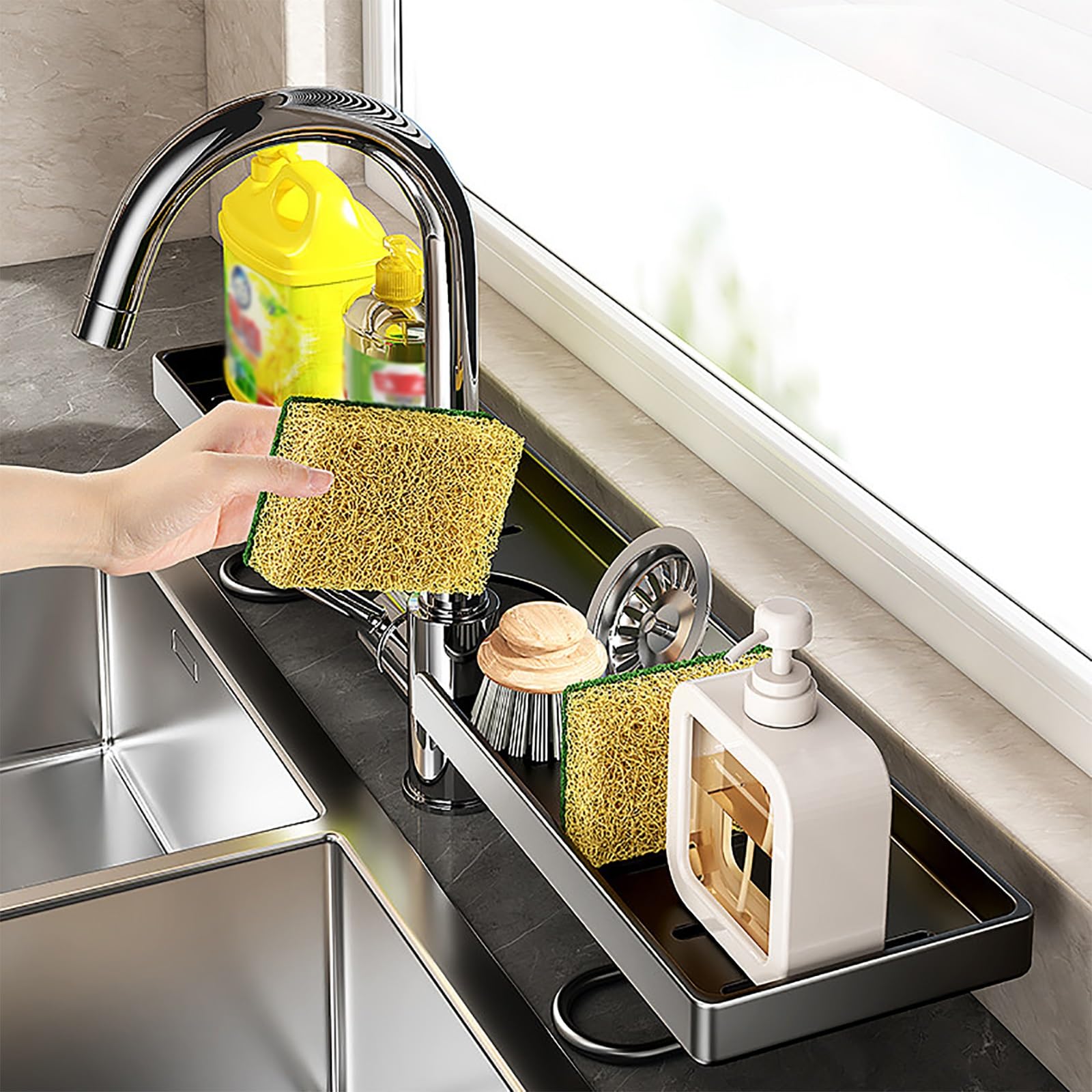 Waschbeckenablage, Wasserhahn-Organizer für Badezimmer, Leicht zu Entleeren, Robust und Langlebig, Platzsparend(White,50cm/19.7in)