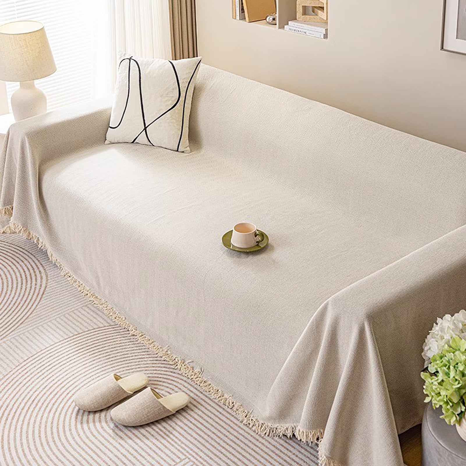 UIHECTA Sofa Throws, Reversible Extra Large Throws, Versatile Woven Soft Throw Blanket, with Tassels, for Settees Couch Sofa Bed Armchair,Beige,180 * 300cm — image 1