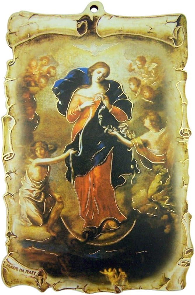 JBCo Wooden Our Lady Undoer of Knots with Angels Wall Plaque, 6 Inch