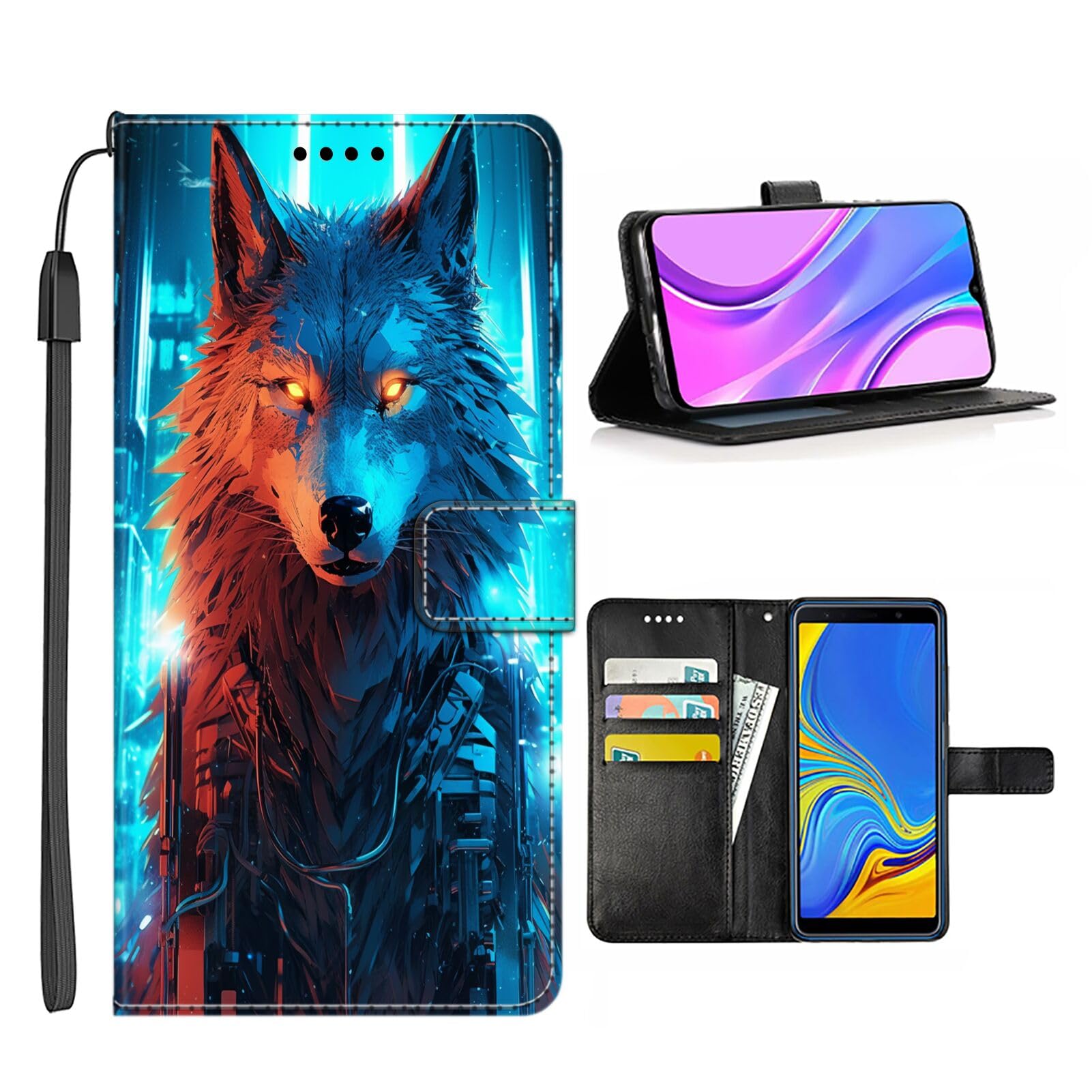 KUAVETO Wallet Case for Samsung Galaxy S7 Edge with Wolf-aa6 Pattern with Card Clip PU Leather Magnetic Detachable Stand Shockproof Wrist Strap Detachable Flip Cover for Samsung Galaxy S7 Edge