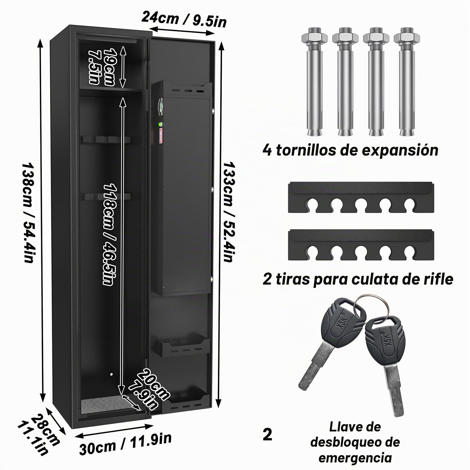 UISEBRT Armario para armas 3-5 rifles con cerradura electrónica y huella digital, caja fuerte para armas largas y munición