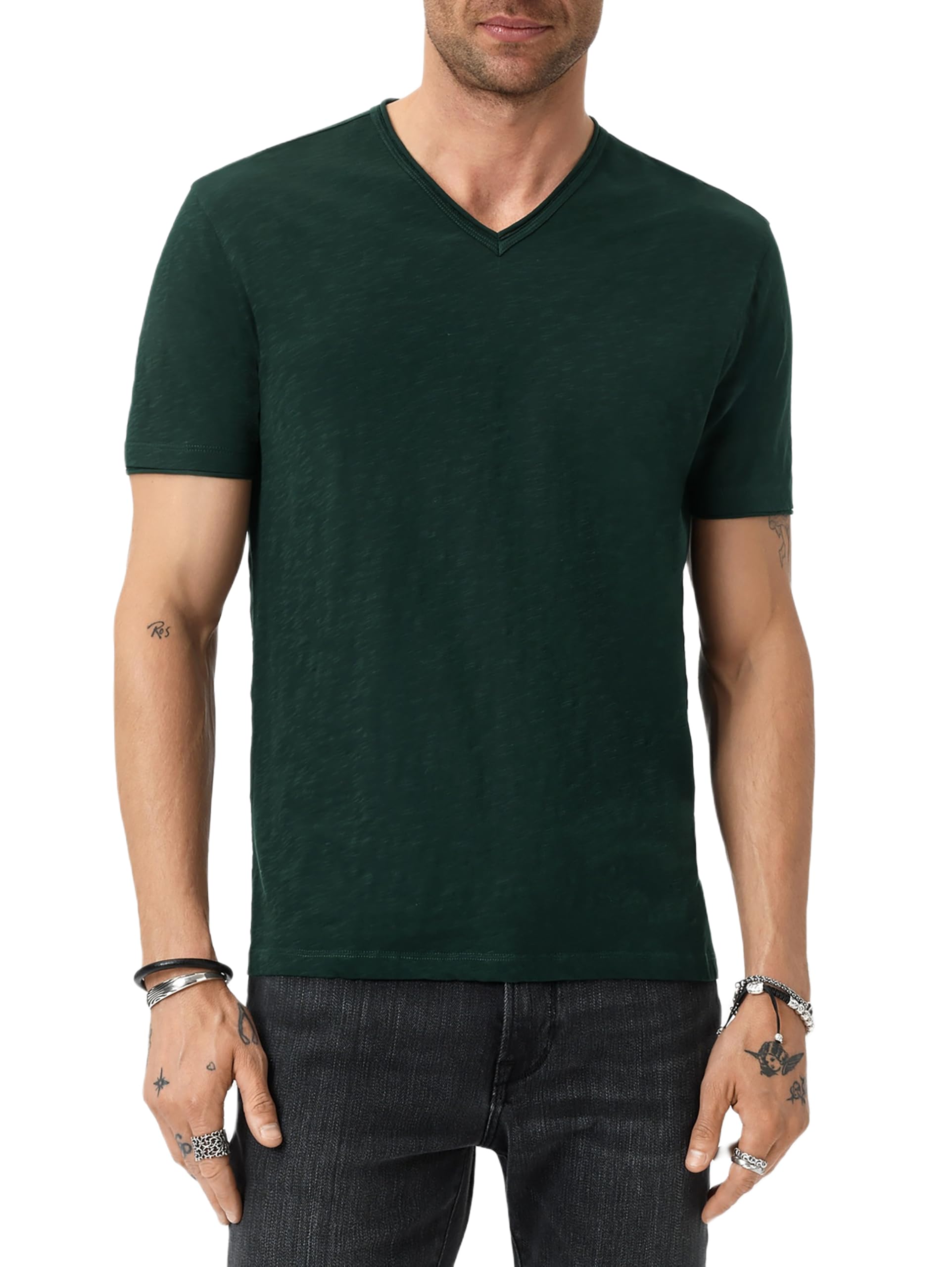 John Varvatos Men's Miles V-Neck, Seaweed, XXL