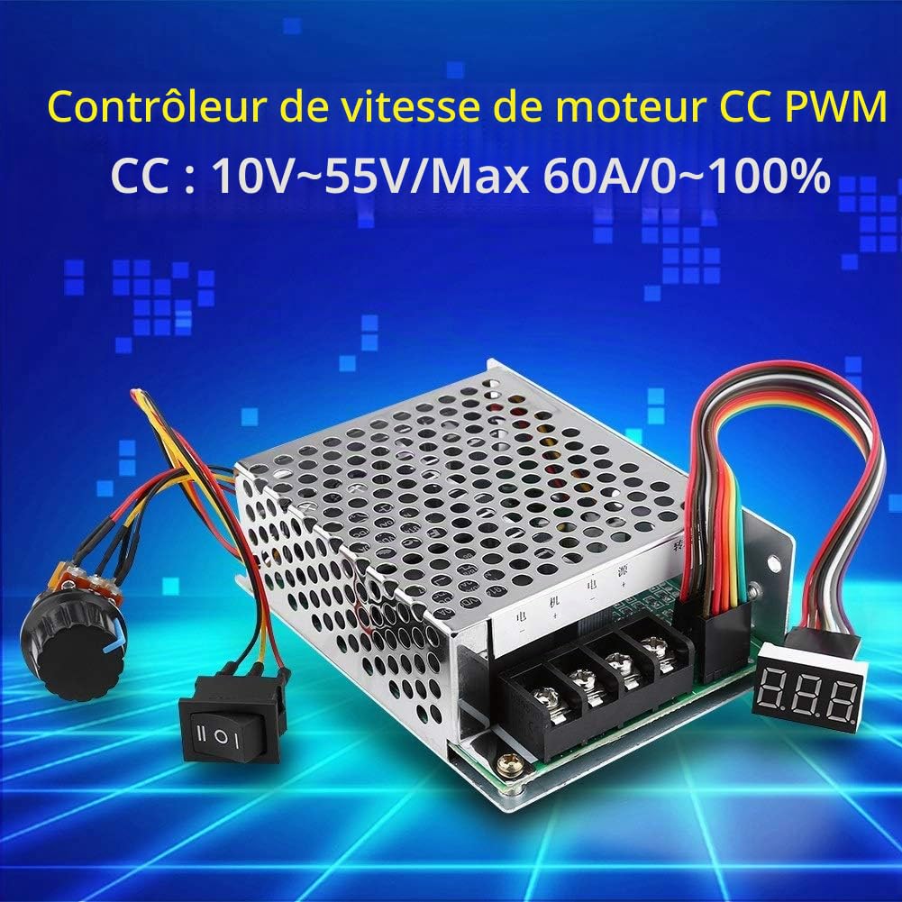 DC 10-55V 40A PWM Régulateur de Vitesse Moteur à Courant Continu Interrupteur Avant Arrière, Contrôleur de Vitesse de Moteur