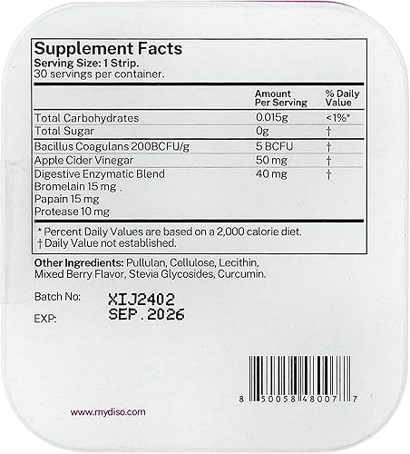 Miniatura 2 de DISO - BIOTIC - Tiras de suplemento oral solubles, sabor Berry Blast, vegano, sin azúcar, máxima absorción, sin gluten, envueltas individualmente,