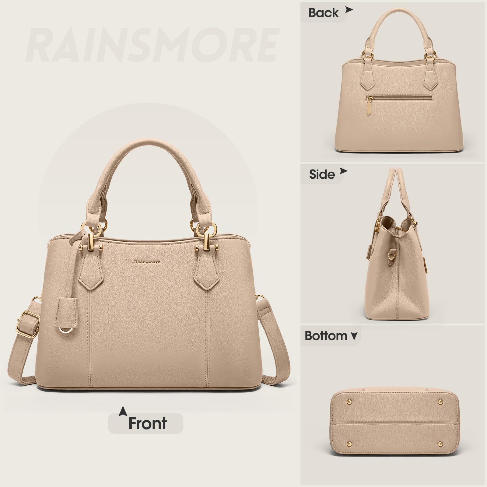 RAINSMORE Sac a Main Femme Cuir PU Sac à Main Bandoulière Elégant Sacs à Main Cabas Femme Fourre Tout pour Université Travail Voyage