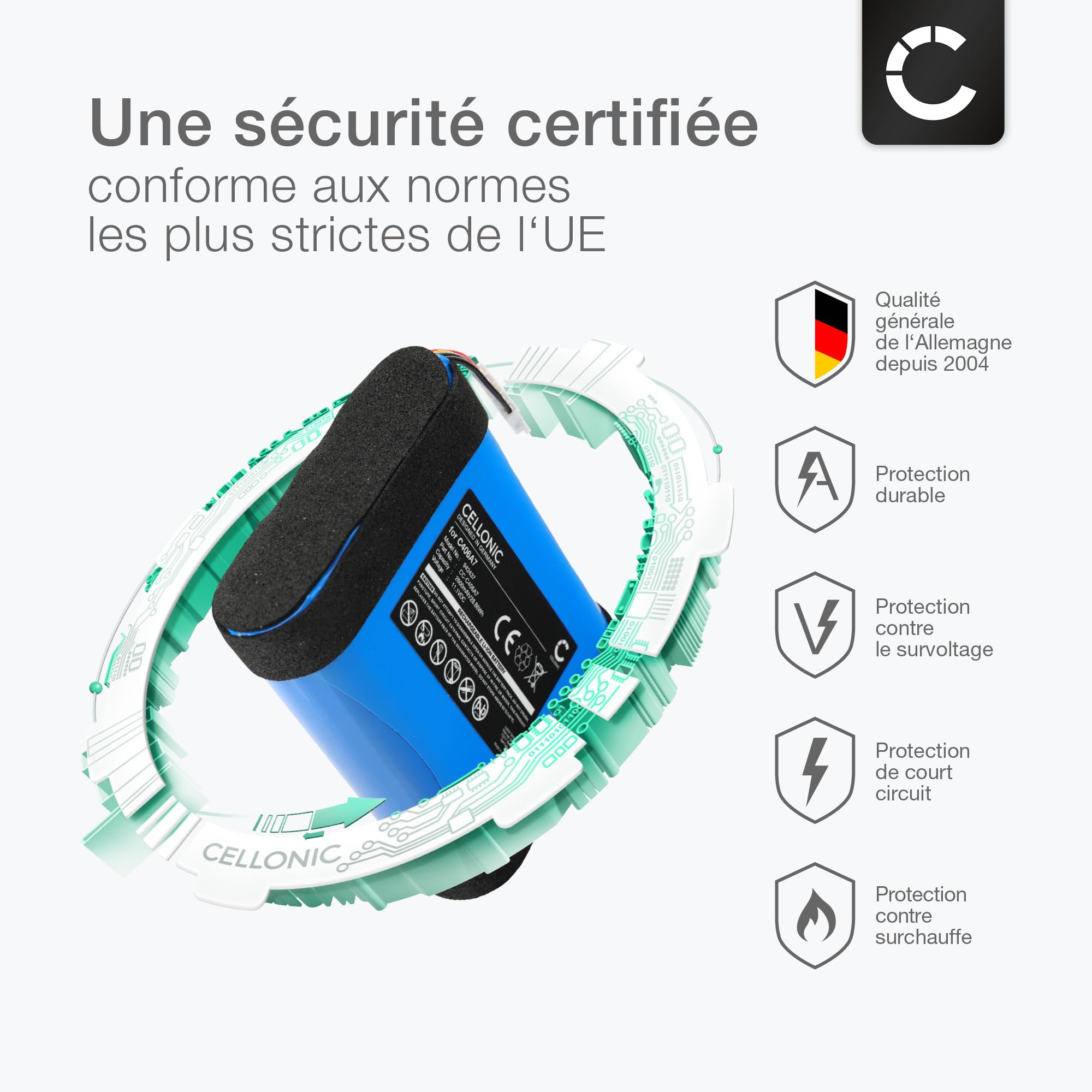 CELLONIC 1x Batterie pour Enceinte Compatible avec Marshall Middleton, C406A7 - (2600mAh, 11.1V)