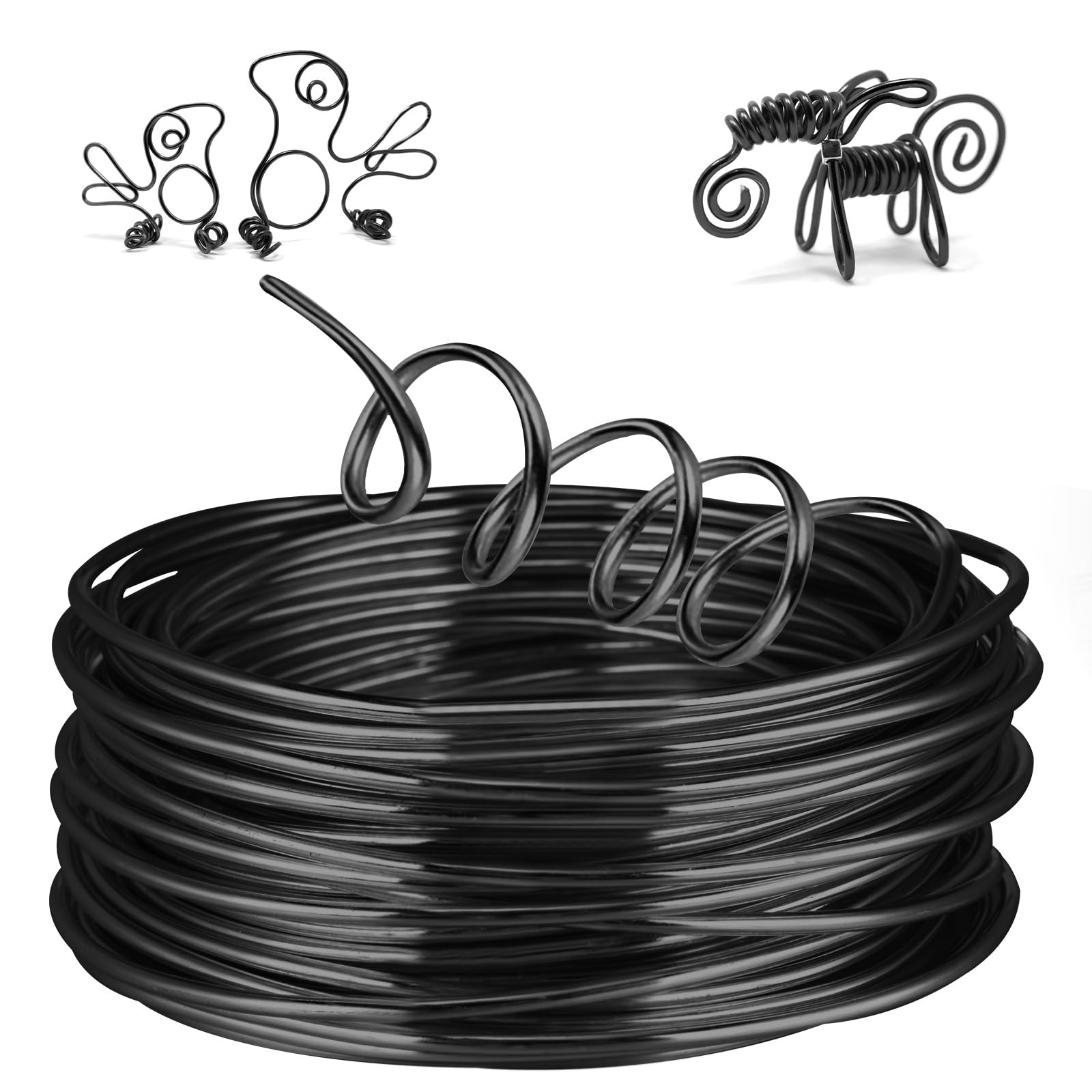 AUAUY 9 Gauge Aluminum Craft Wire, 3mm 50 Feet Bendable Aluminum Wire for Crafts, Crafting Metal Wire for Jewelry Making, Wreath Making, Sculpting, Modelling-Black