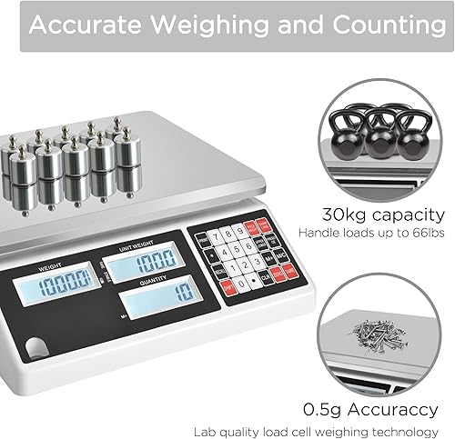 Miniatura 4 de Báscula de conteo industrial (66.1 lbs, 0.02 oz) Báscula digital de conteo de inventario para piezas, monedas, escala de conteo de piezas con puerto