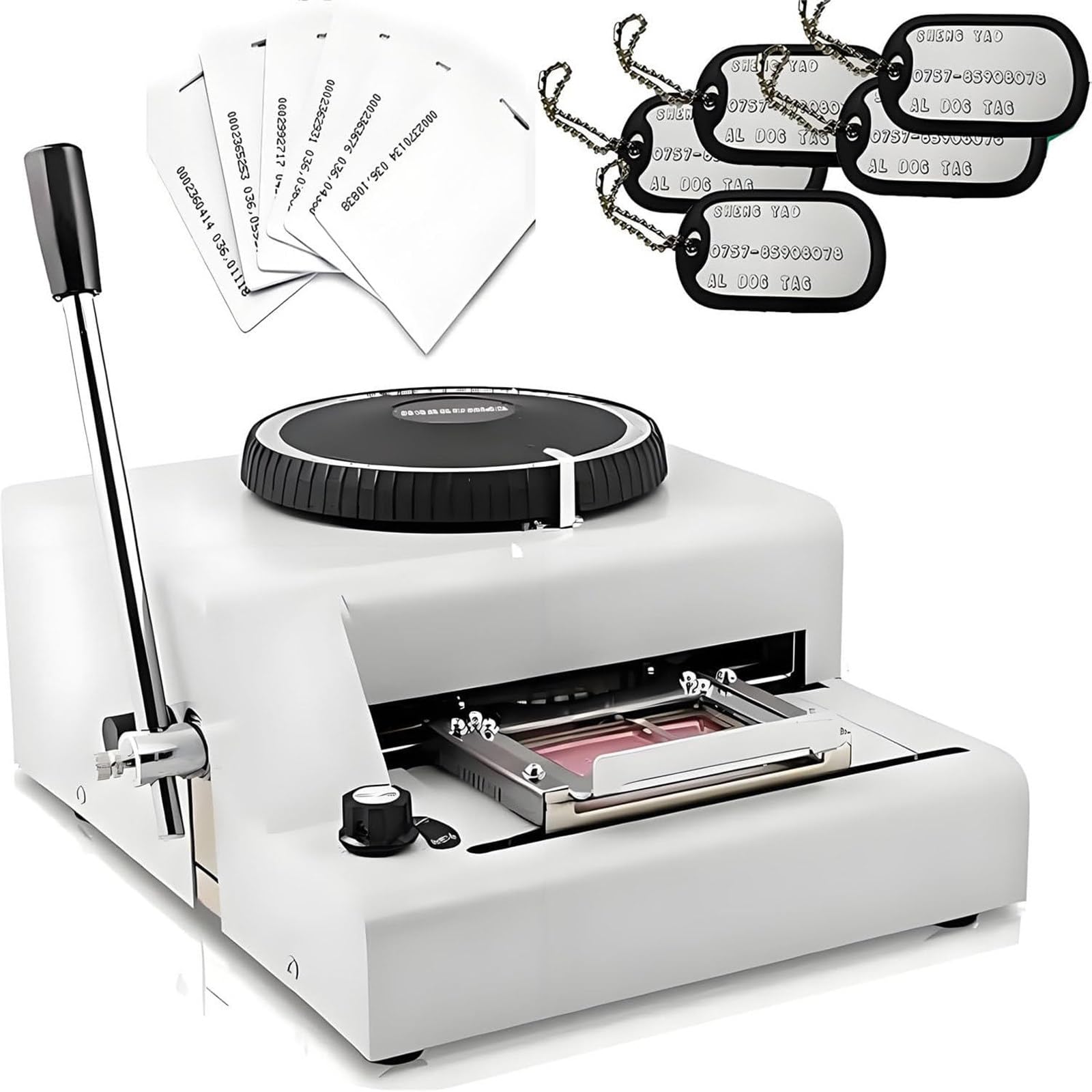 LQQYJSM Metal Stamping Machine for Dog Tags, Manual Stainless Steel Code Printer, Embossed Tag Creation Tool 72 Character Card Embosser for 85.5mm×55mm PVC Card Credit ID VIP