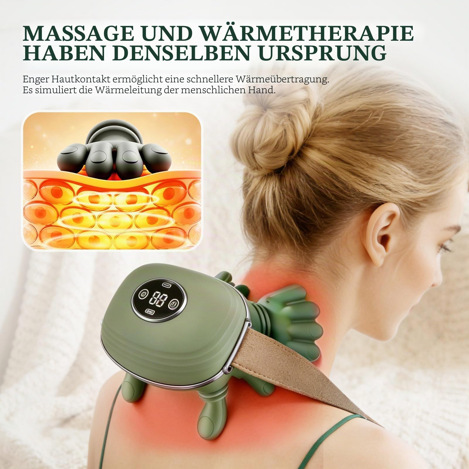 Massagegerät für Nacken und Schulter, 6D Greif- und Knetkopftechnologie, 4 Massagestufen, 2 Temperaturstufen, Elektrisches Massagegerät für zu Hause, Büro und Reisen, Entspannung der Muskulatur