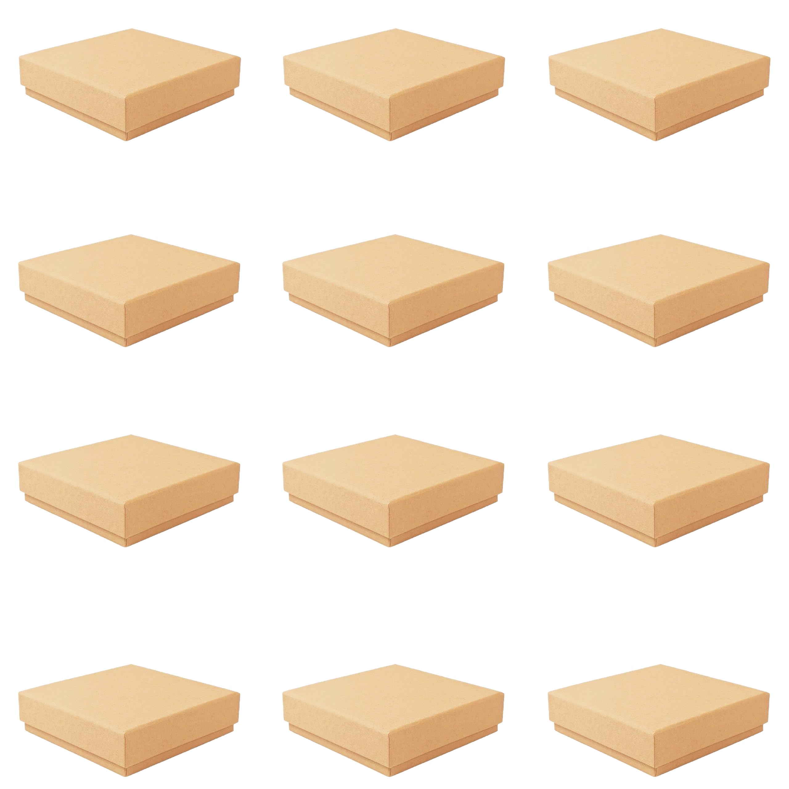 12 Medium Jewellery Gift Boxes with lid, 100 x 100 x 28mm | For Necklace, Chain, Large Brooches | Natural Eco Kraft Paper Box with Anti-Tarnish Insert | FSC Certified