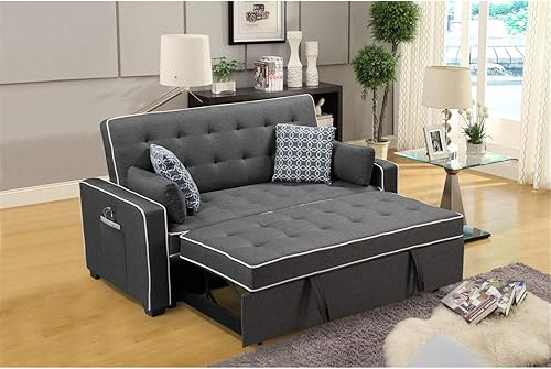 Lilola Home Cody - Sofá cama de tela con 2 puertos de carga USB y 4 almohadas decorativas, color gris
