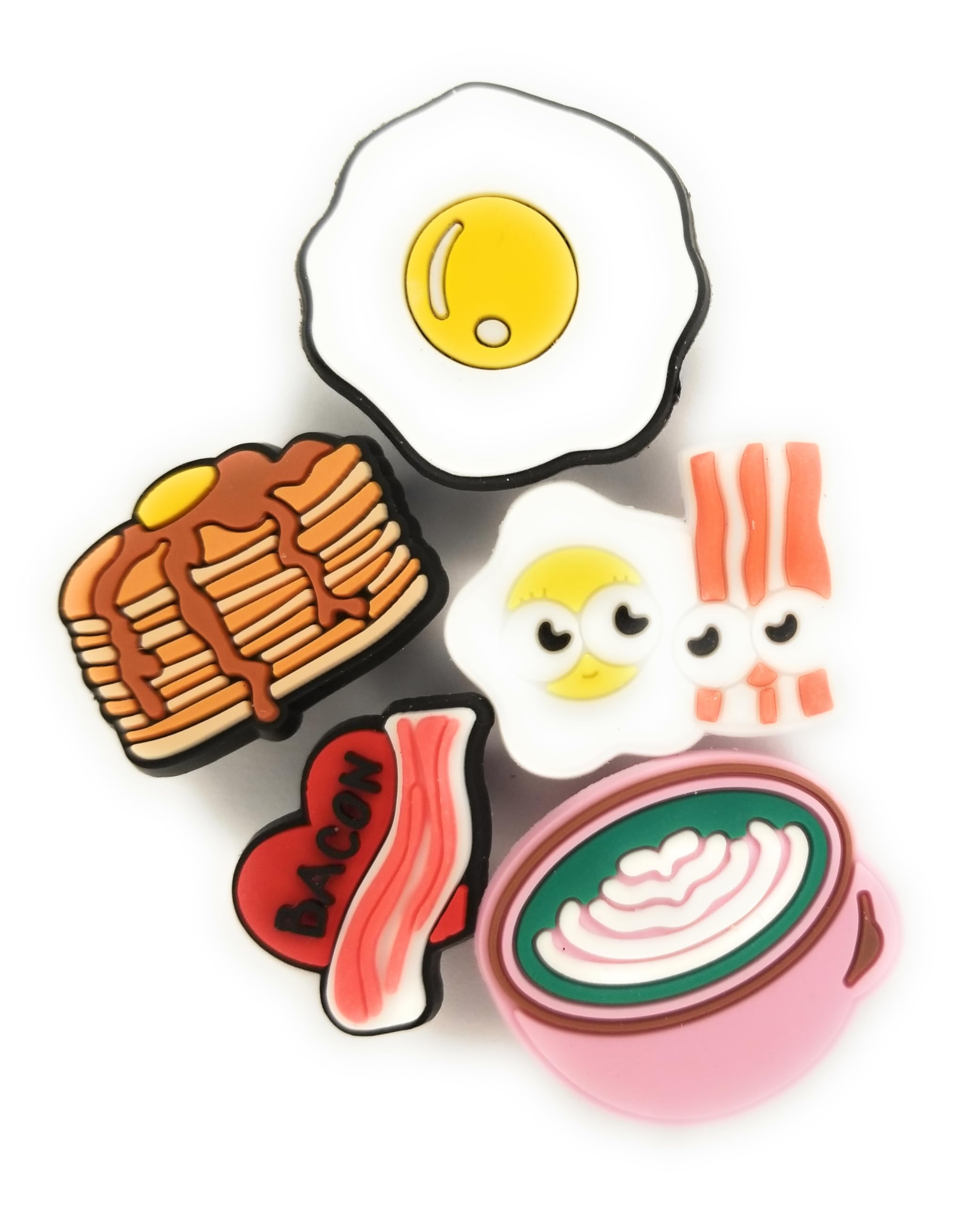 Worked Like a Charm 5pcs Breakfast Bacon Eggs Coffee Pancakes Shoe Charms for Clog Shoes Decoration Gift