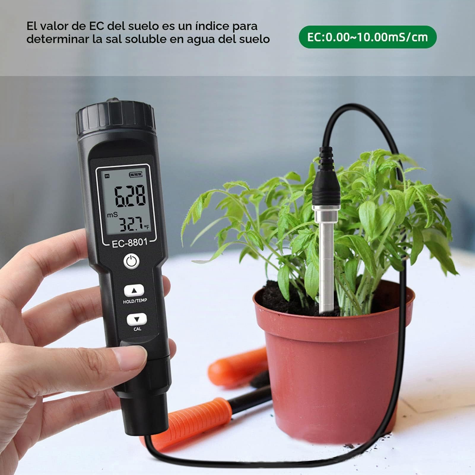 Haofy Medidor de Suelo EC, Detector de Sal, probador portátil de conductividad del Suelo Probador de salinidad EC del Suelo con sonda EC-8801B para Plantas de jardinería, Agricultura
