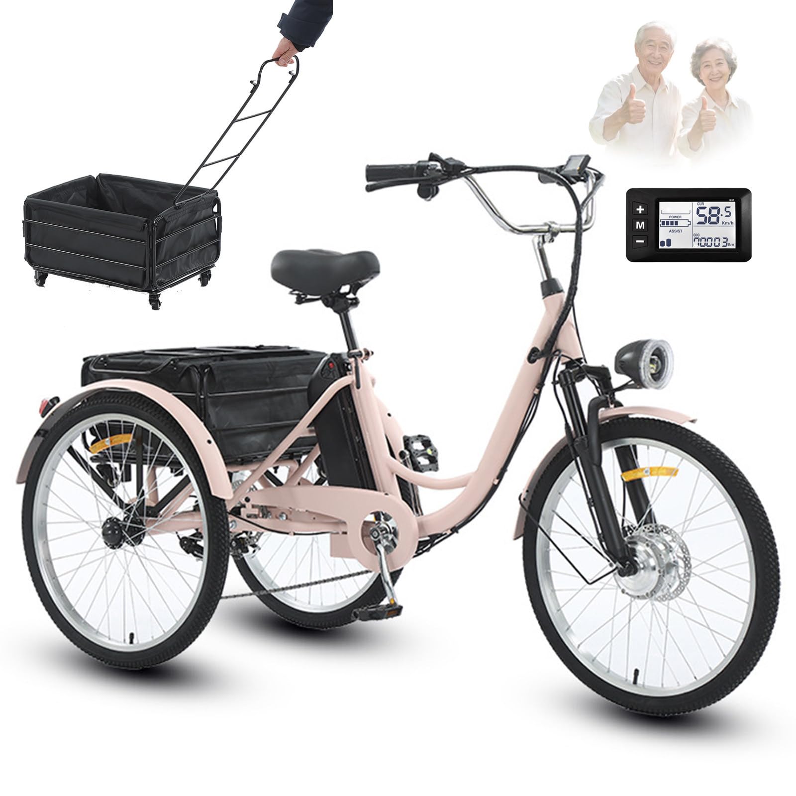 Bicicleta eléctrica de 3 Ruedas para Adultos y Personas Mayores, Ideal para Compras en Familia.