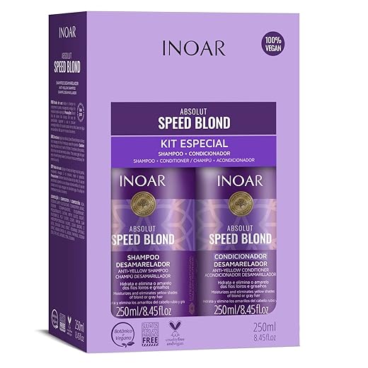 Inoar, Speed Blond Kit Duo – Shampoo e Condicionador Matizador com Óleo de Argan, Azuleno e Ativos Vegetais para Cabelos Loiros e Grisalhos - 250ml