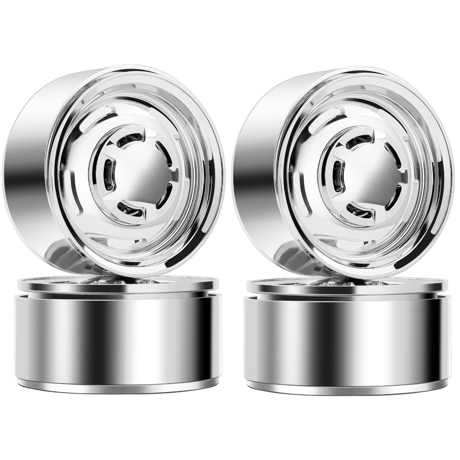 DashRC 1.9" Beadlock Wheel Rims - Retro Silver For TRX4 SCX10 RC Crawlers (4 Pack)