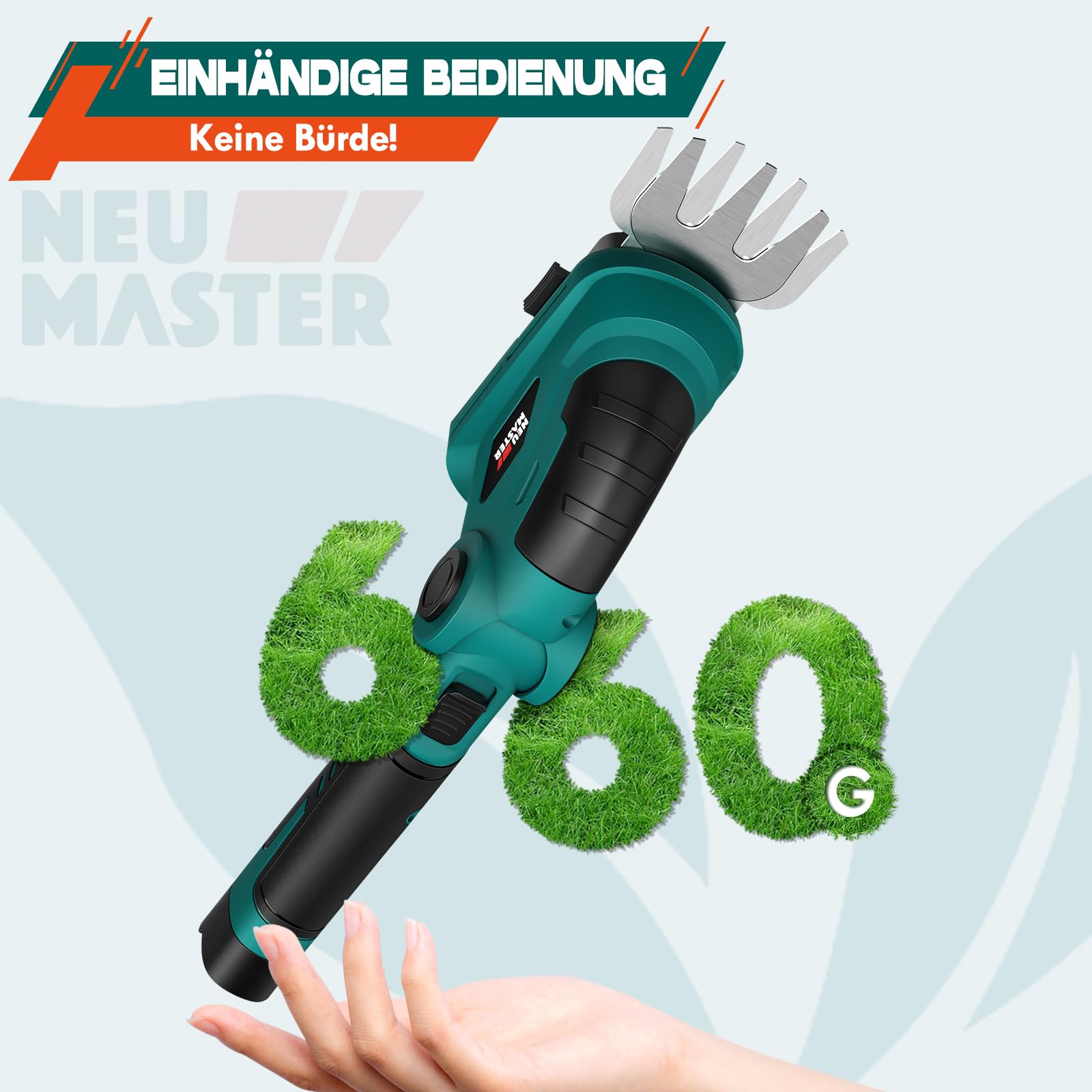 NEU MASTER Akku Grasschere - Gartenschere/Strauchschere/Rasenschere Akku, (Verstellbarer Griff, Integrierter 3,6V, 2000mAh) mit 2 Verschiedene Messer, Messerlänge 8,2cm/14cm und Ladekabel