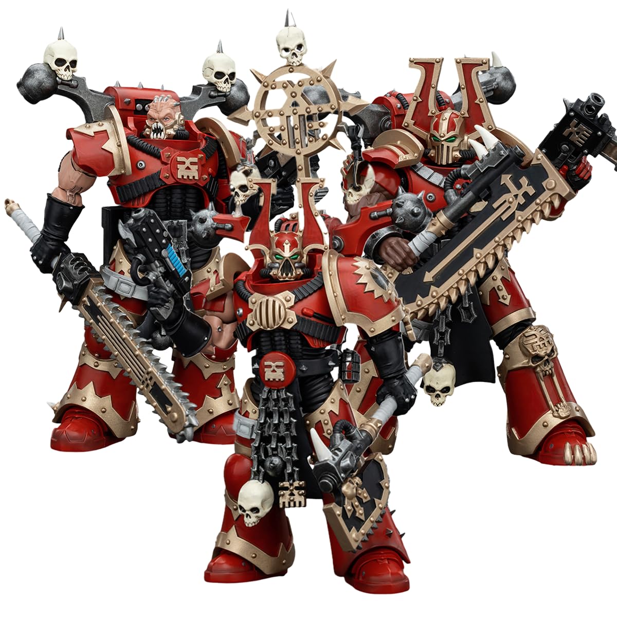 JOYTOY Warhammer 40K 1/18 Action Figure World Eaters Khorne Berzerker Khorne Berzerker with Berzerker lcon Khorne Berzerker with Eviscerator Chainaxe Khorne Berzerker with Eviscerator Chainsword 3PCS