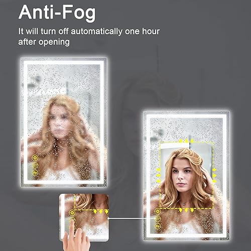 Miniatura 10 de CITYMODA Espejo de baño LED de 36 x 36 pulgadas, 3 colores regulables, espejo de baño con luz regulable, espejo de baño inteligente montado en la