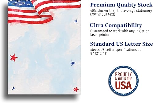 Miniatura 2 de American Patriotic Stationery - Paquete variado de papel para impresora, 80 hojas