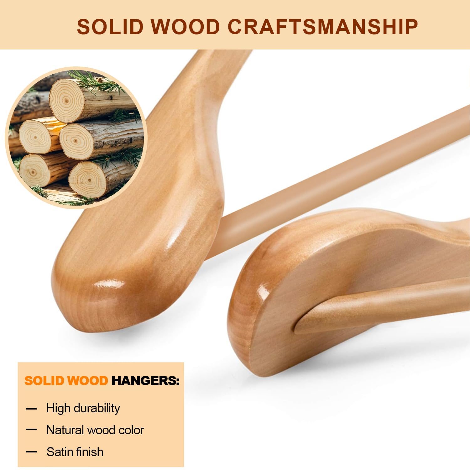 ManGotree Perchas de Madera para Trajes, Perchas de Hombro Ancho con Barra Antideslizante para Colgar, Perchas de Madera Maciza Lisa, Paquete de 6 (Natural)