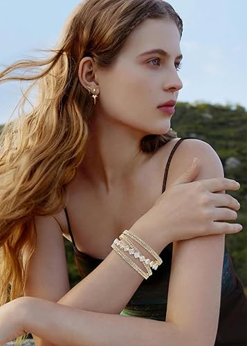 Miniatura 8 de WOWORAMA Pulsera de novia de boda para mujer, damas de honor, brillantes cristales austriacos, pulsera de lágrima, pulsera elástica con diamantes de