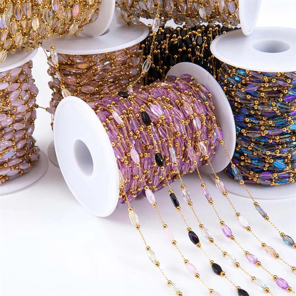 Schmuck verlängerte Ketten aus Edelstahl, 2 Meter 1 Meter Steine ​​Perlen Edelstahl Bunte Kristallperlen Ketten for DIY Halskette Armband Schmuckherstellung(2,1meter)