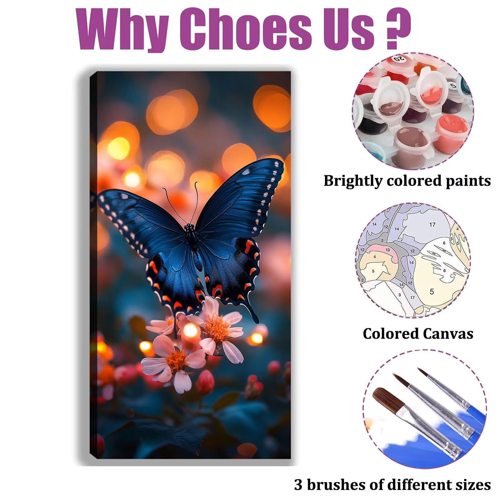 Malen nach Zahlen Erwachsene Großes Format 60x120cm, Blume Panorama DIY Malset Komplettset auf Leinwand, Ohne Rahmen Acryl Ölgemälde Malen nach Zahlen Schmetterling, Geschenk für Frauen,w-1090k