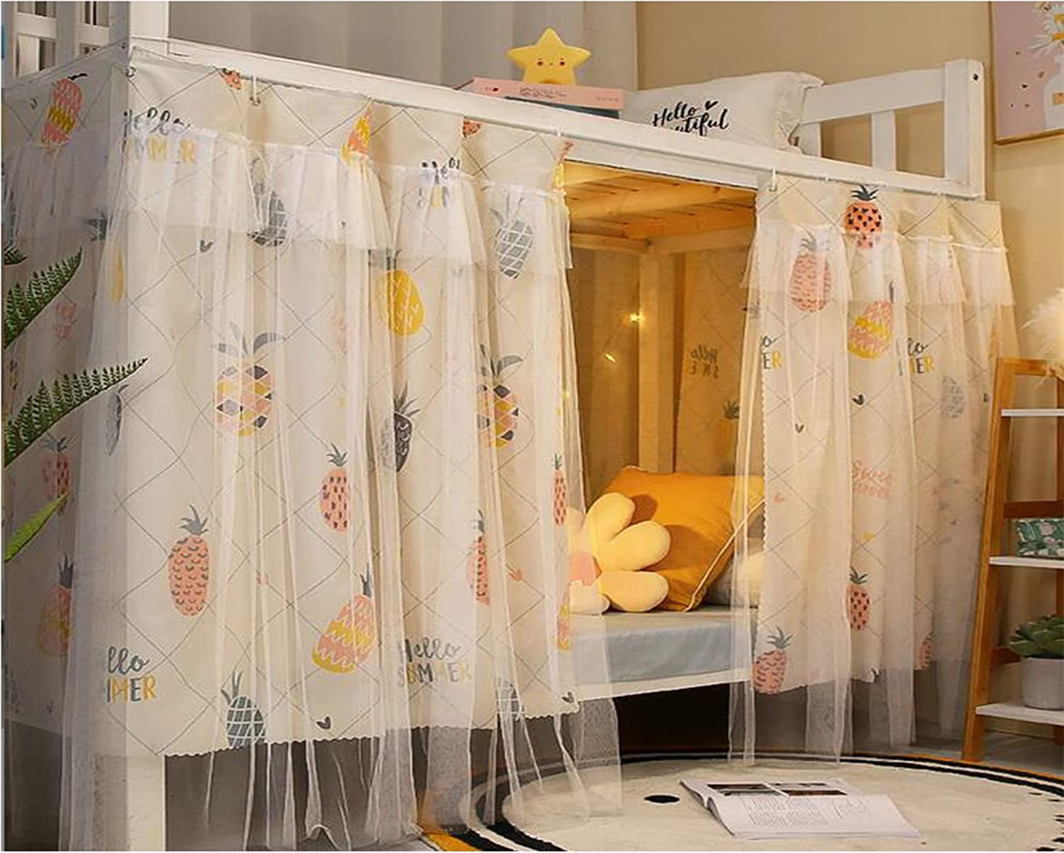 IDAHSOR 2 Panel Bottom Bunk Bed Curtains Cloth Breathable Bed Canopy Students Curtain Shading Nets for Single Bed (Pineapple) - Image 3