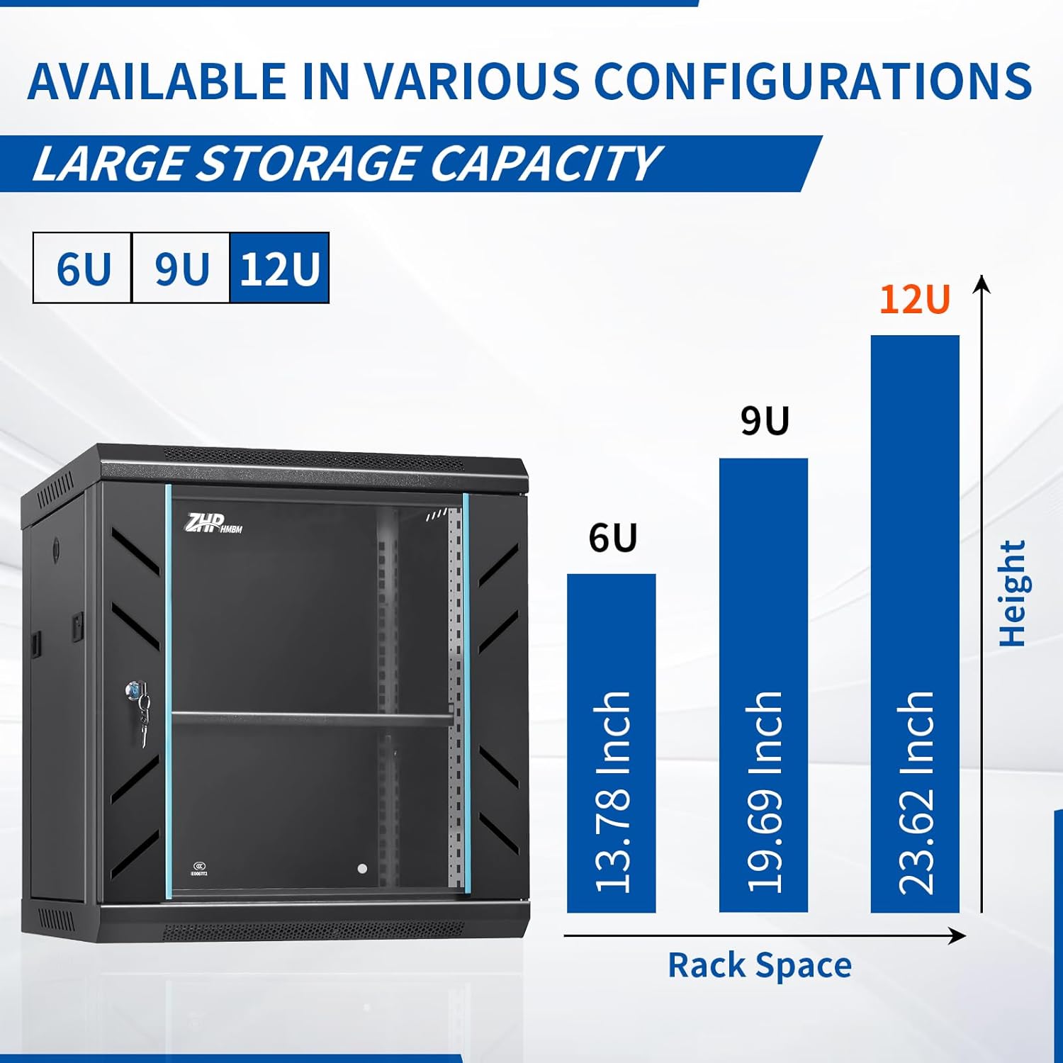 12U Server Rack Cabinet, Wall Mount Network Rack Enclosure Includes Locking Glass Door, Removable Side and Back Panels, 15" Deep Network Data Cabinet for Computer IT and A/V Equipment