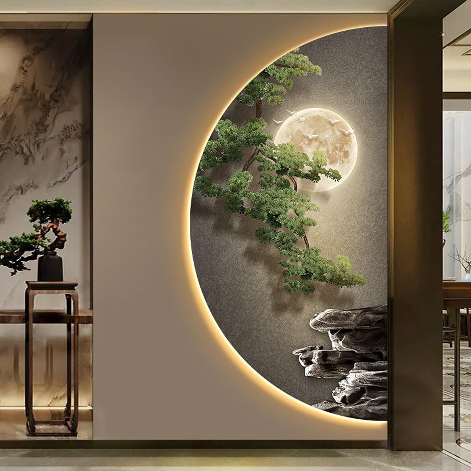 Große beleuchtete Wanddekoration für den Eingang, dekoratives Bild mit LED-Relief, ohne Rahmen, Skulptur, hängende Landschaft mit Stecker, für Wohnzimmer, Flur und Schlafzimmer (50 x 100 cm)