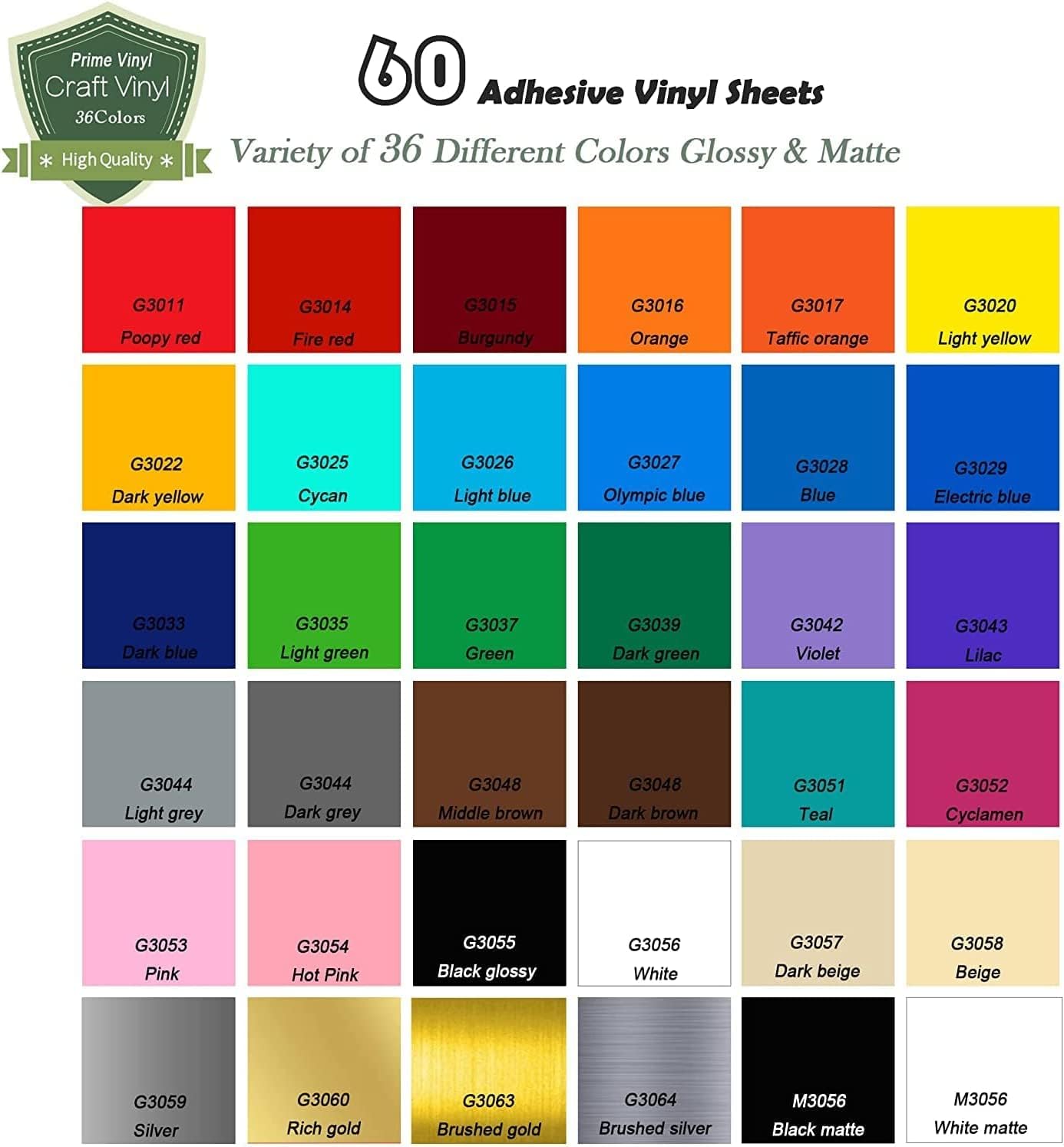 Prime Vinyl Permanent Vinyl for Cricut - 60 Pack 12" x 12", Self Adhesive Vinyl Sheets Bundle and Include 10 Transfer Tape for Home Decor, Window, Mug - Vinyl for Cricut & Other Cutting Machine